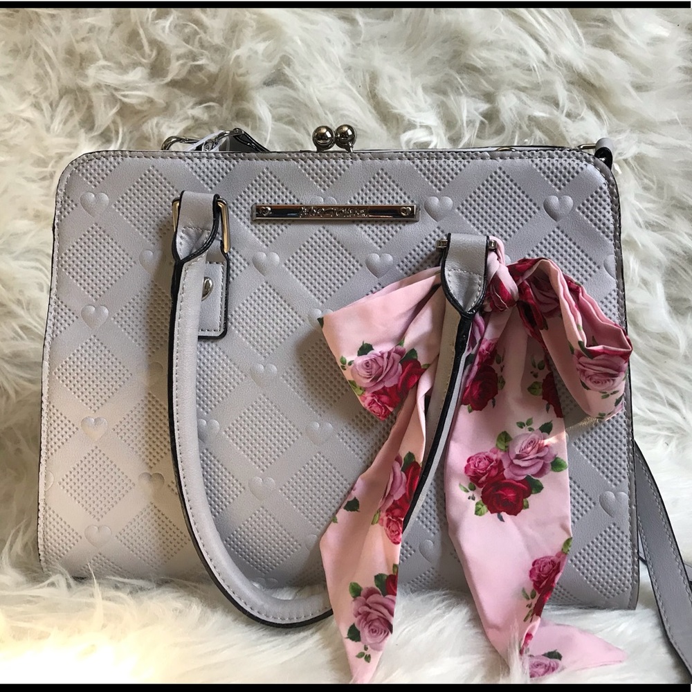 NWT Betsey Johnson Heart Embossed Clutch Tote Bag